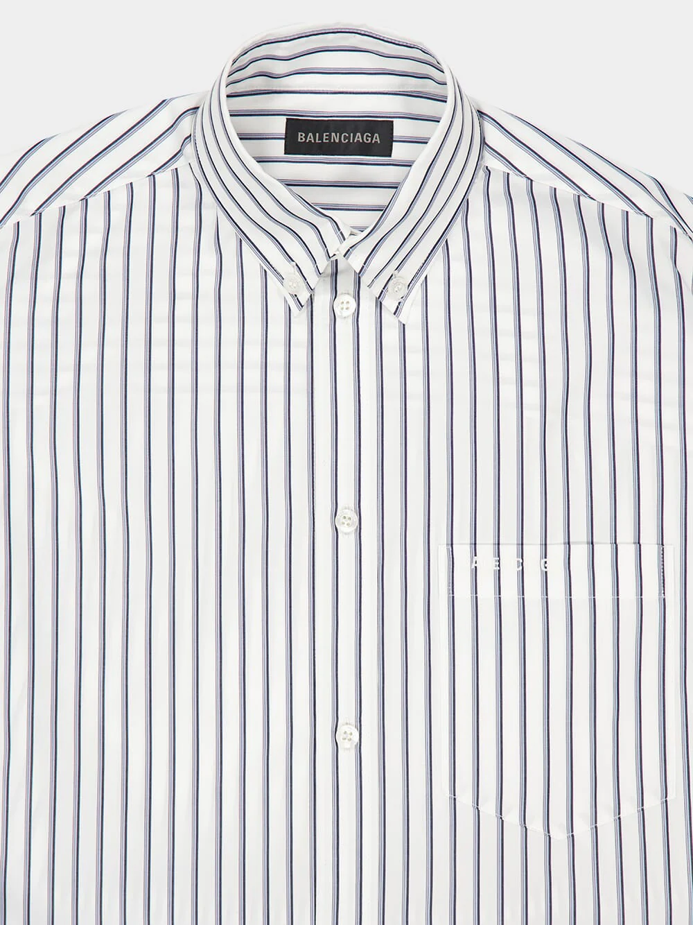 White and Blue Short Sleeve Tucked Cotton Shirt - Image 3
