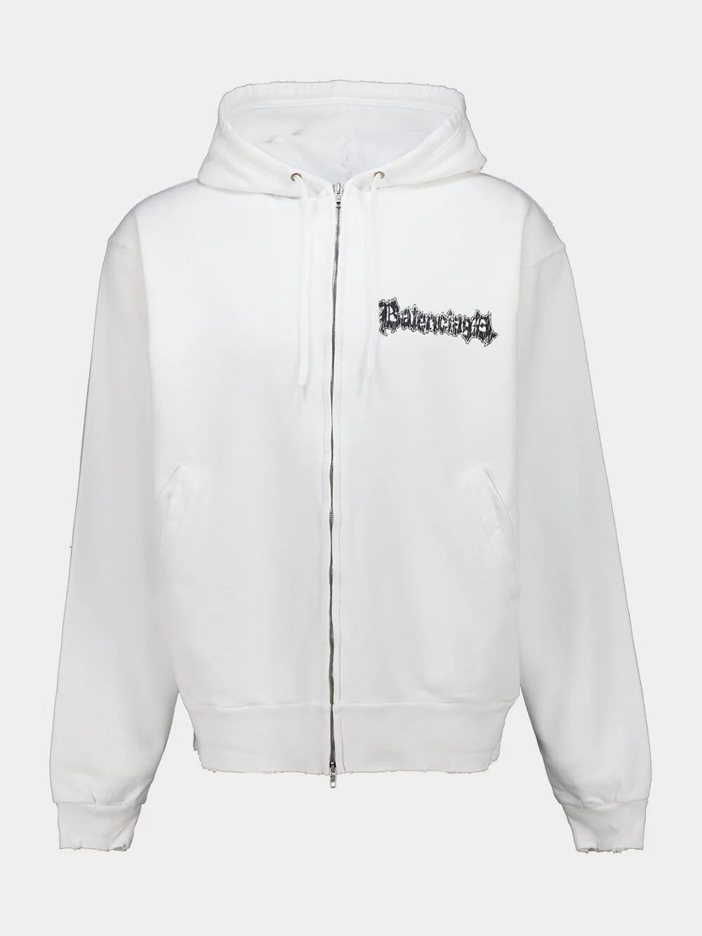 White Zip-Up Cotton Couture Hooded Sweatshirt