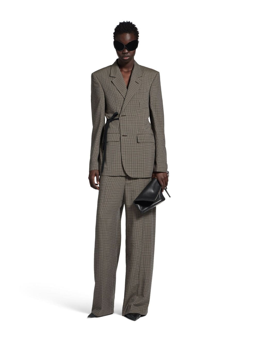 Wrap Tailored Jacket in Khaki and Brown - Image 2