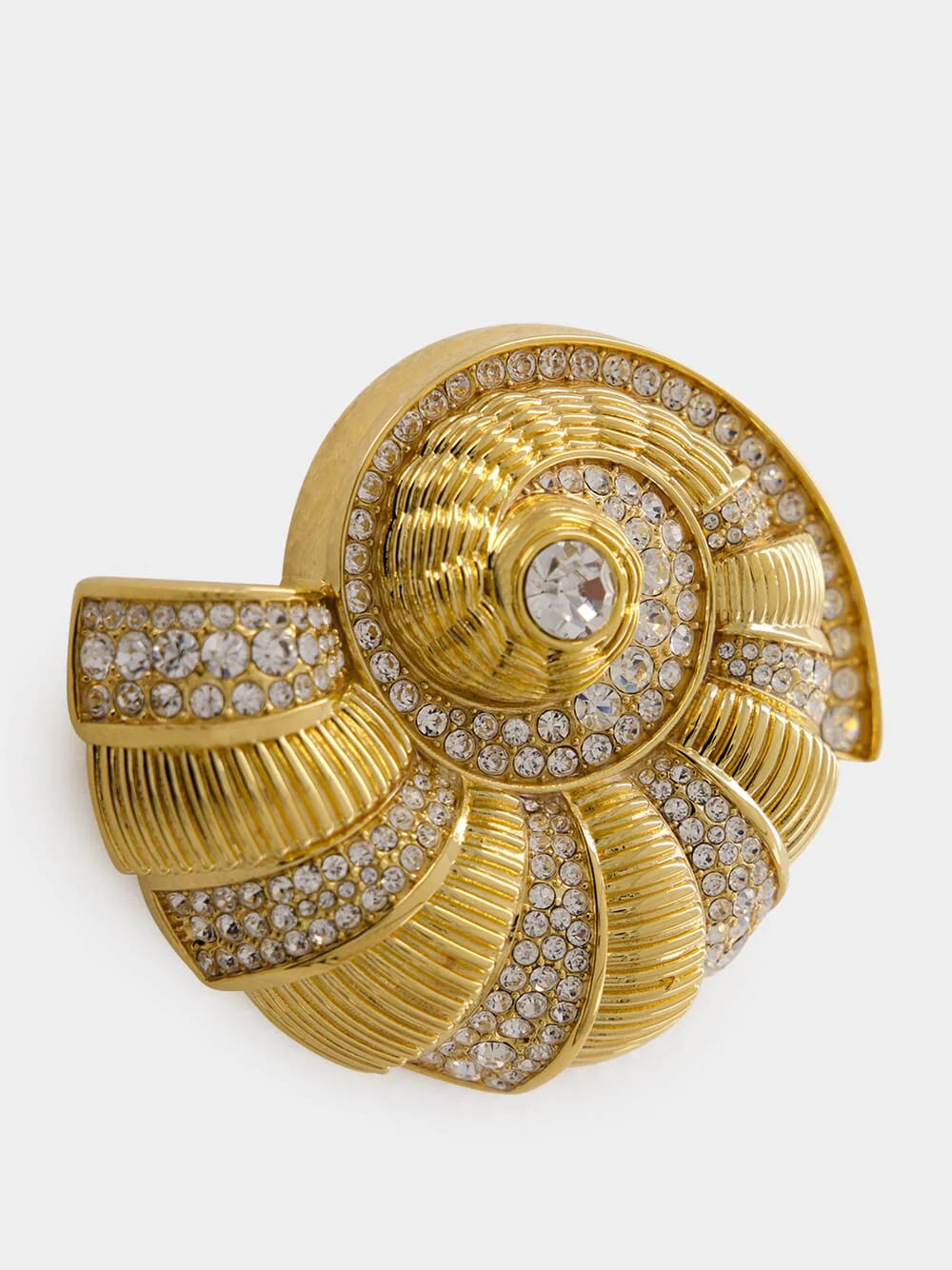 Gold Brass and Rhinestone Snail Brooch - Image 4