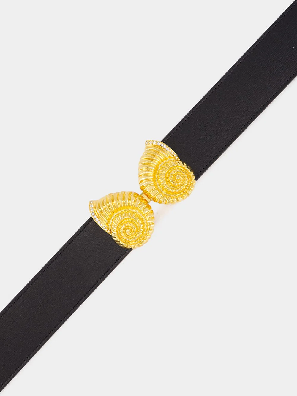Embellished Gold Snail Buckle Leather Belt - Image 4