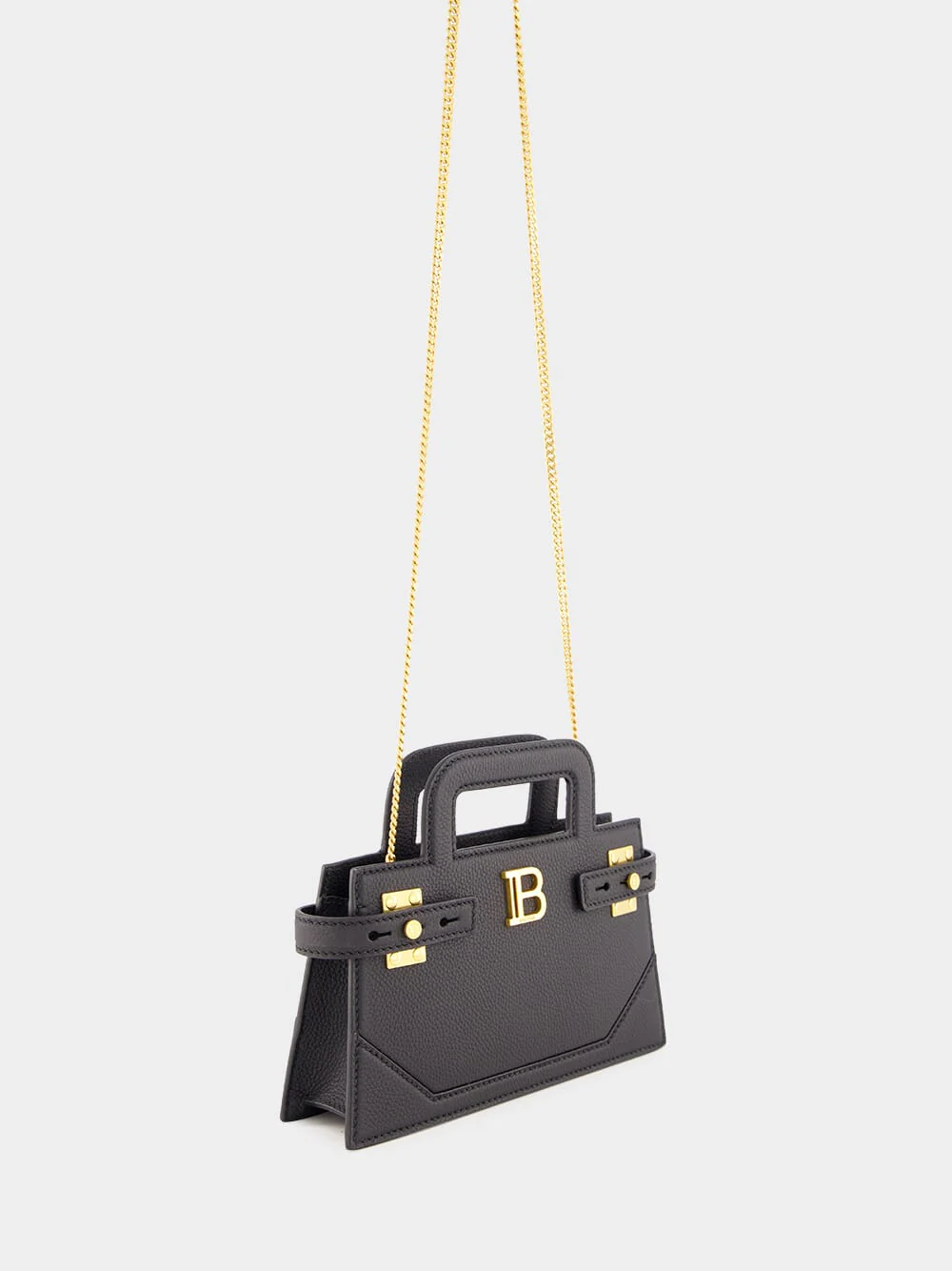Black Small B-Buzz Top Handle Bag in Grained Leather - Image 5