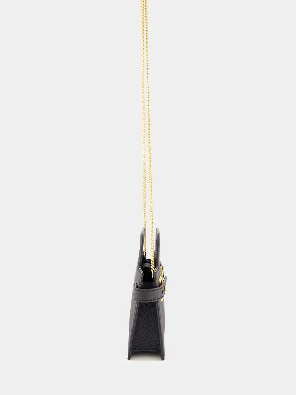 Black Small B-Buzz Top Handle Bag in Grained Leather - Image 6