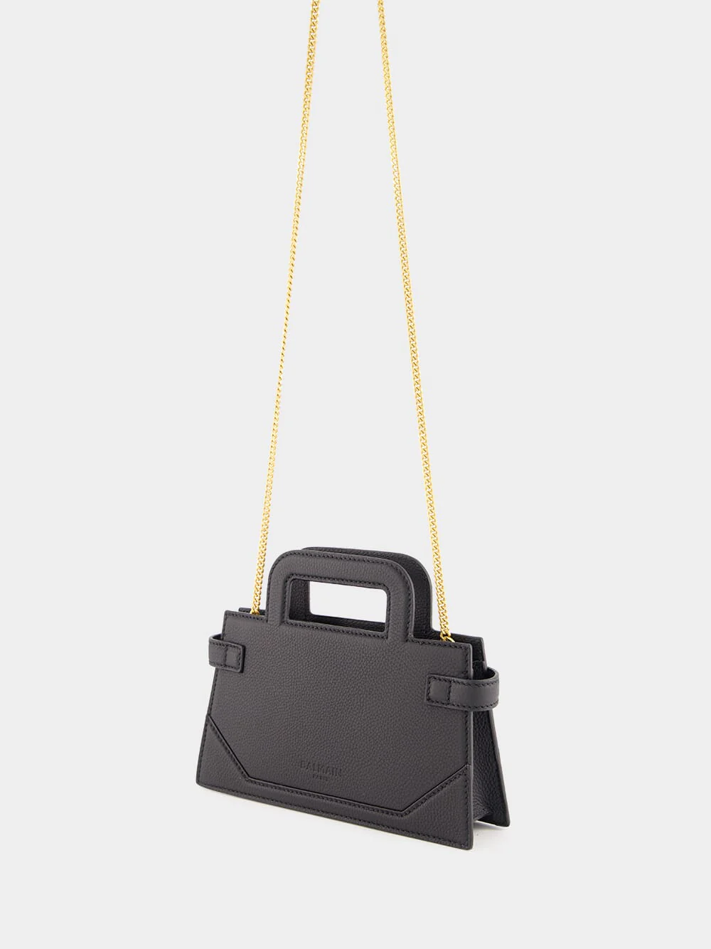Black Small B-Buzz Top Handle Bag in Grained Leather - Image 7