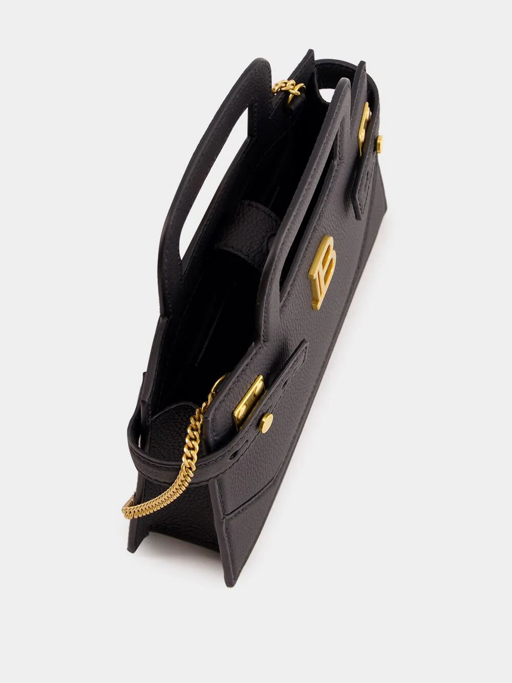 Black Small B-Buzz Top Handle Bag in Grained Leather - Image 8