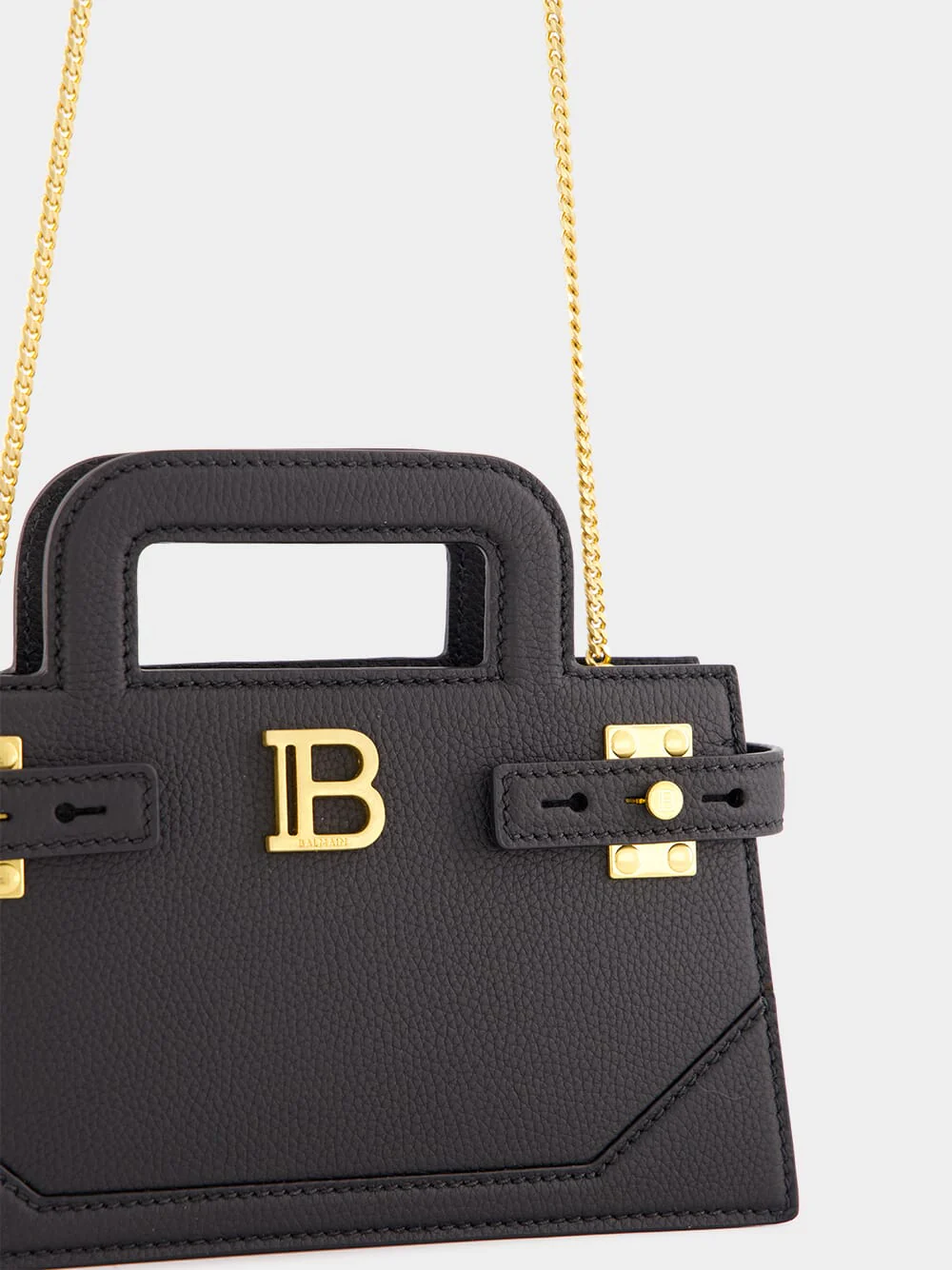 Black Small B-Buzz Top Handle Bag in Grained Leather - Image 9