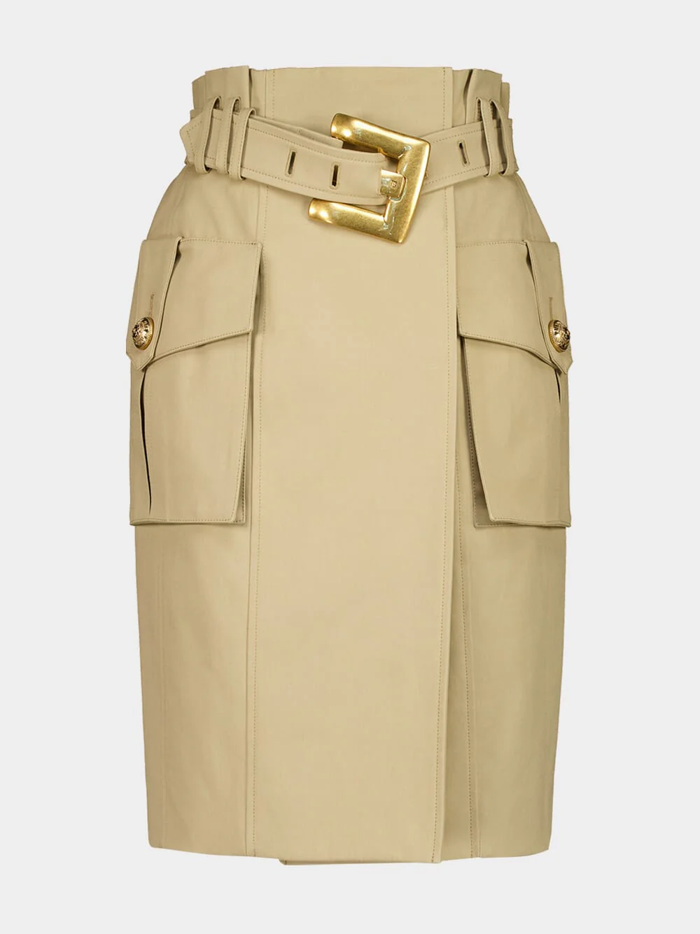 Beige Cotton Gabardine Midi Skirt