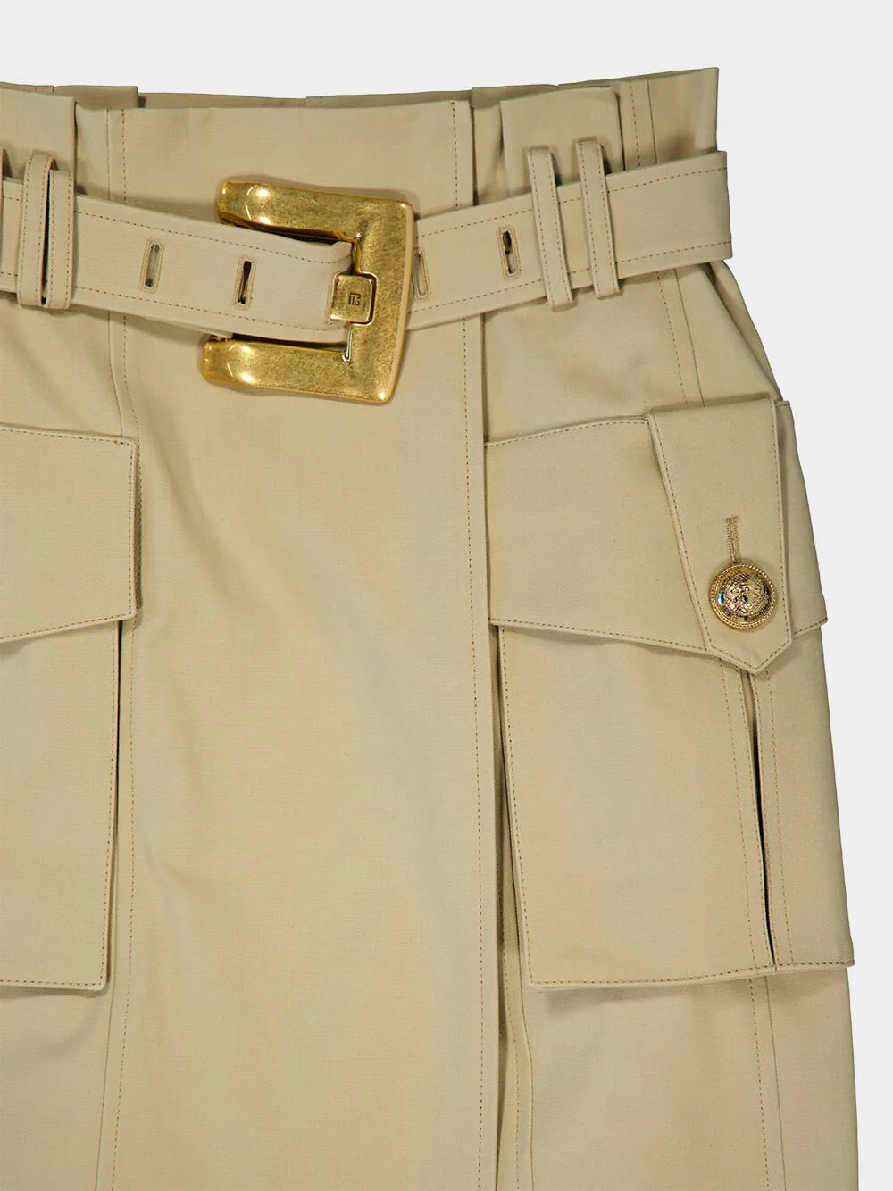 Beige Cotton Gabardine Midi Skirt - Image 3