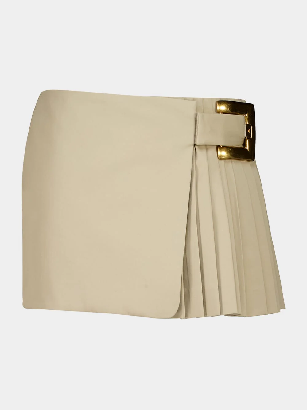 Beige Cotton Gabardine Mini Skirt with Belt Detail