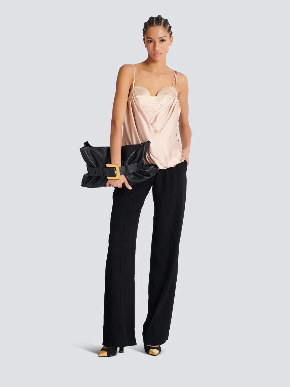 Beige Draped Satin Bustier Top - Image 8