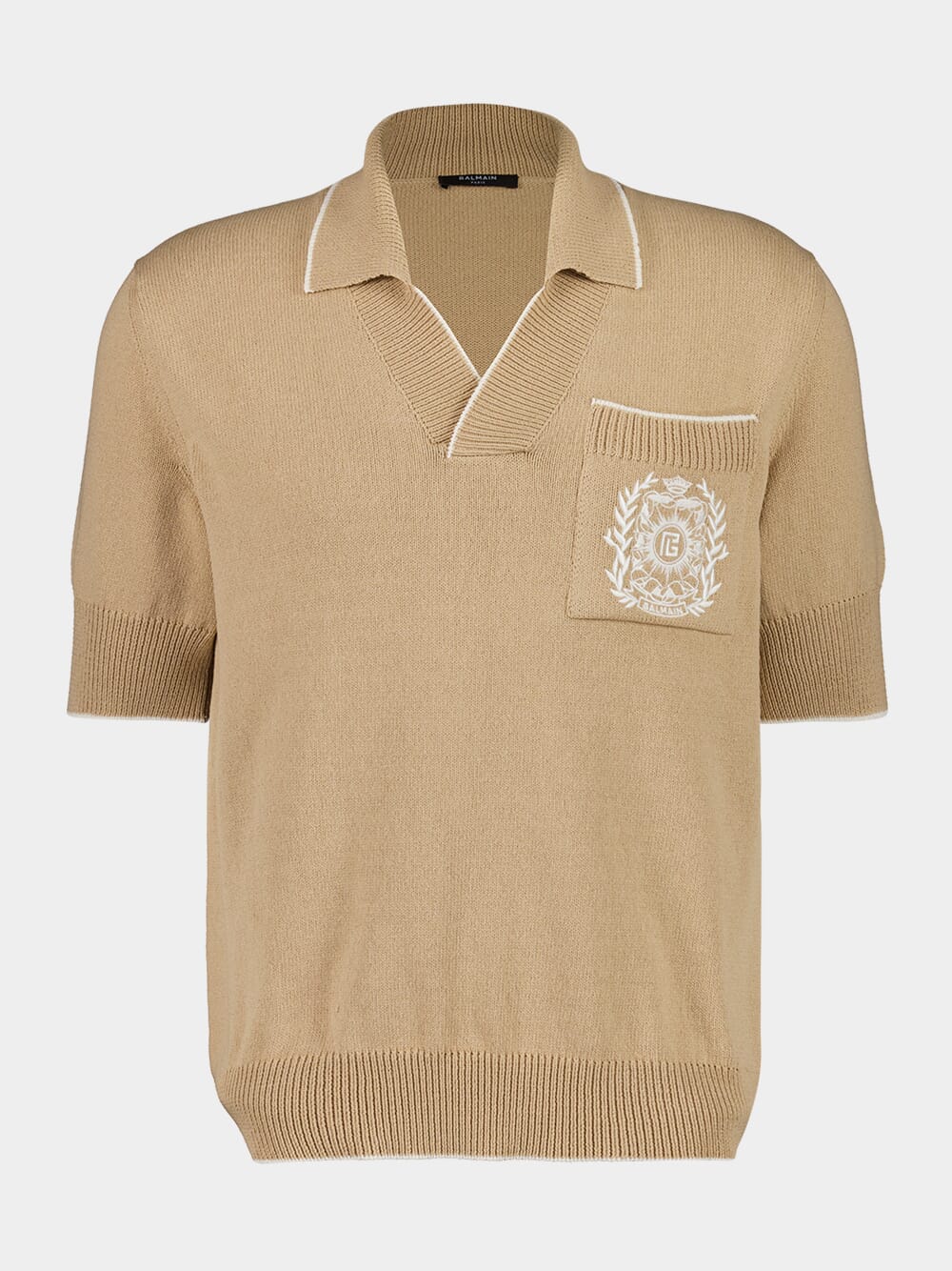 Beige Écusson Embroidered Knit Polo Shirt