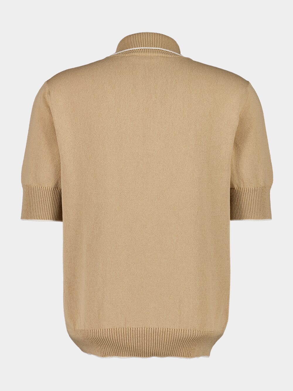 Beige Écusson Embroidered Knit Polo Shirt - Image 3