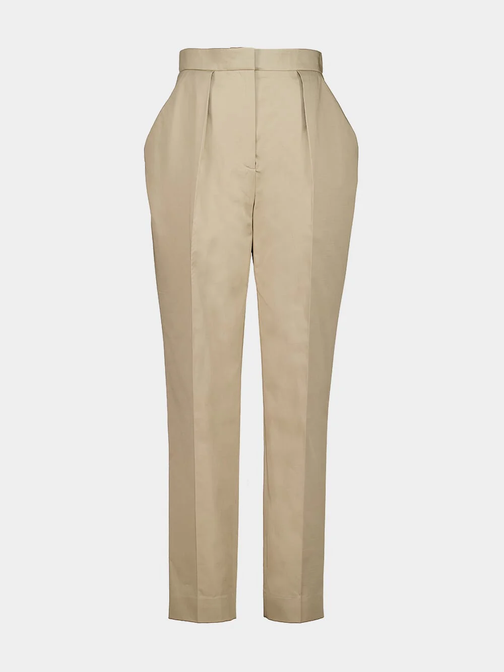 Beige Foncé Cotton High-Waisted Trousers