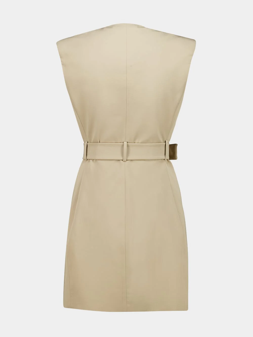 Beige Gabardine Cotton Belted Mini Dress - Image 3