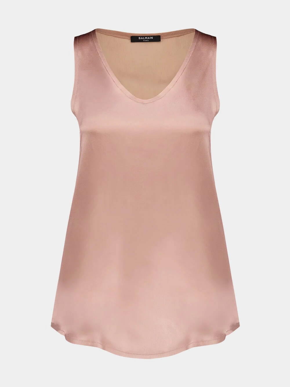 Beige Poudre Silk Crepe V-Neck Sleeveless Top