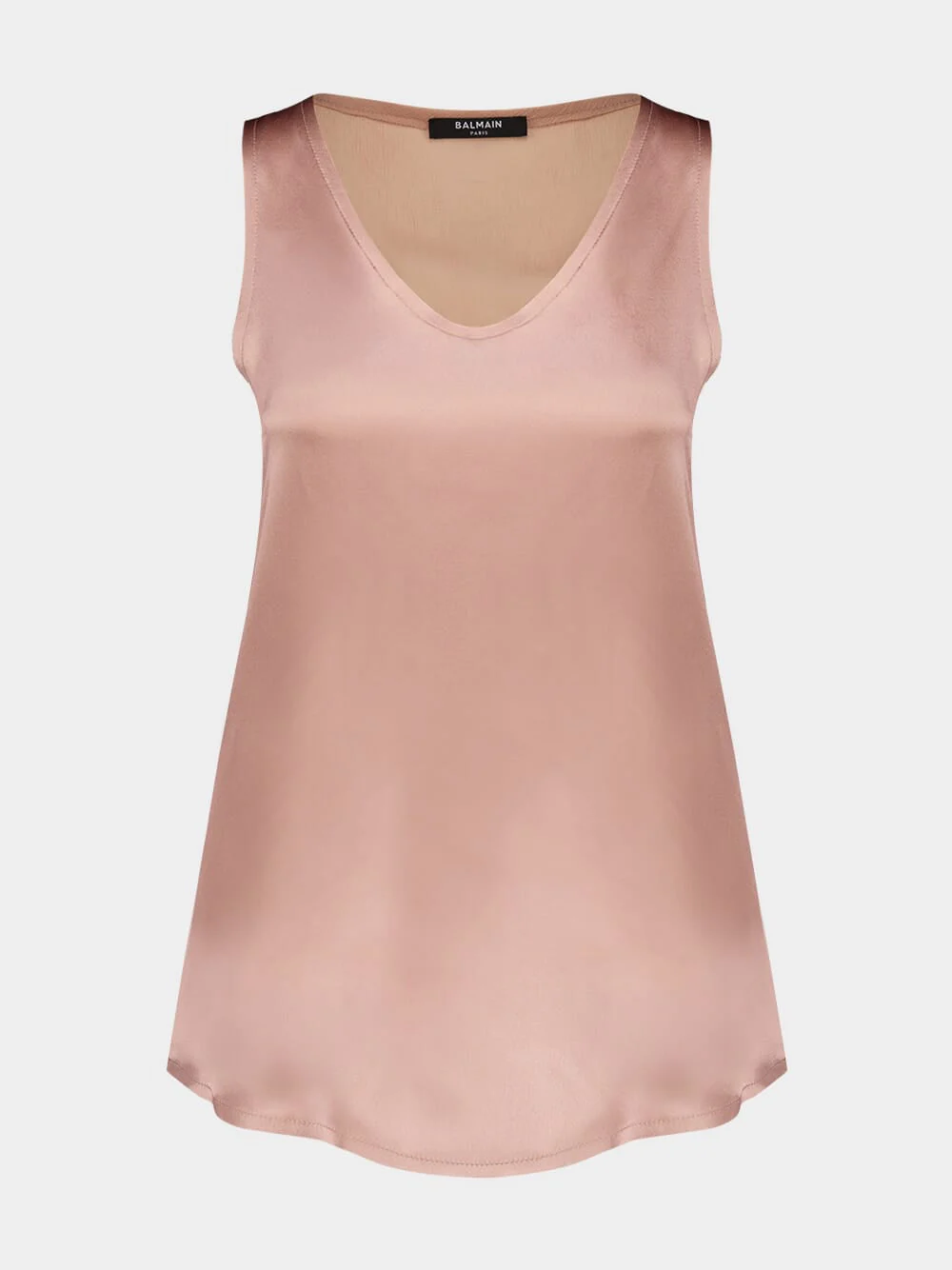 Beige Poudre Silk Crepe V-Neck Sleeveless Top - Image 5