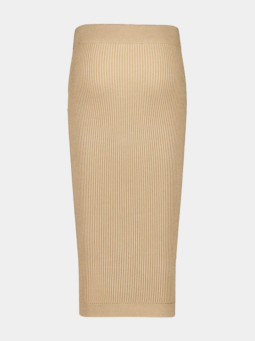 Beige Ribbed Knit Midi Skirt - Image 4