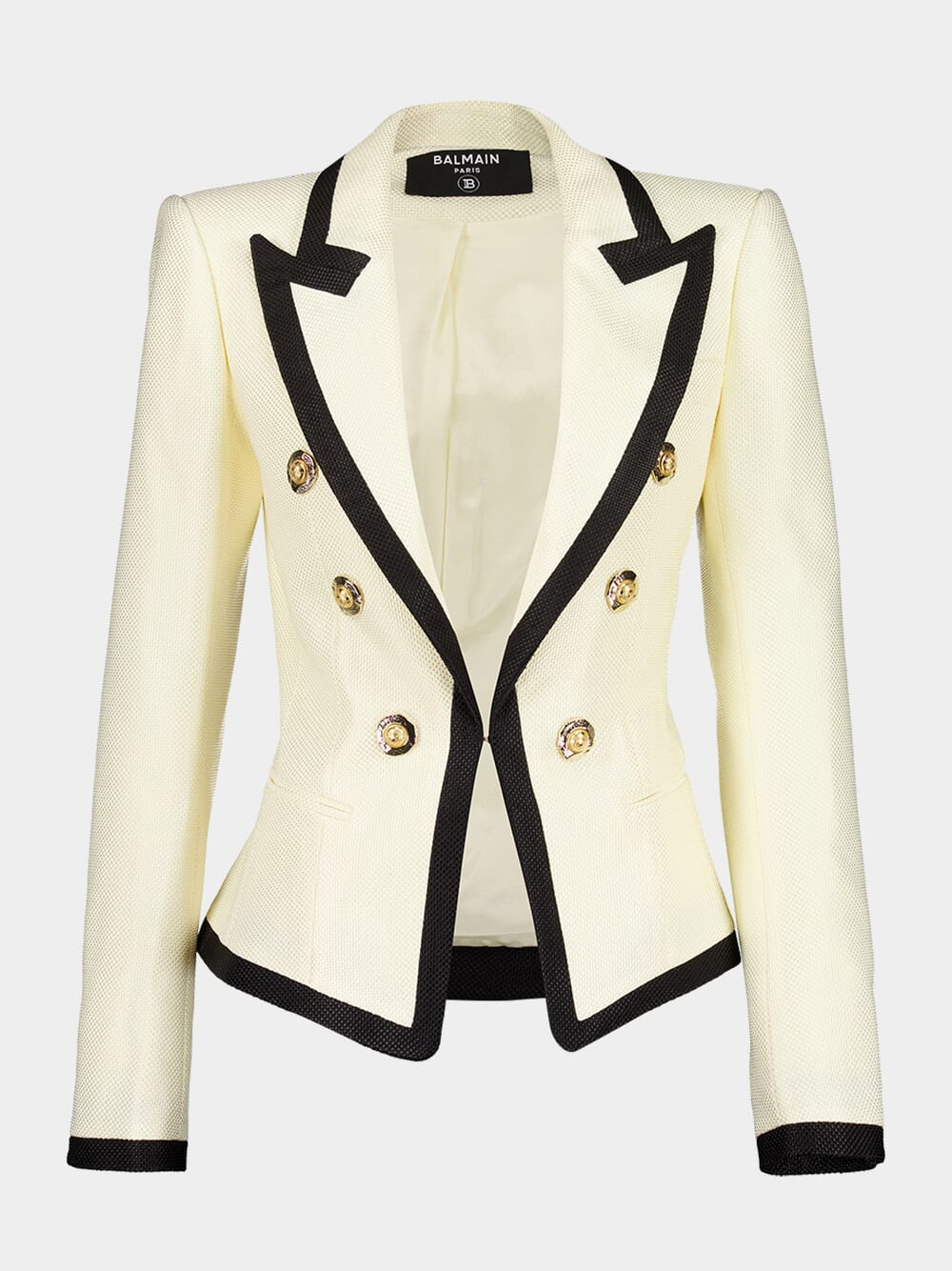 Beige Two-Tone Fitted Basketweave Jacket