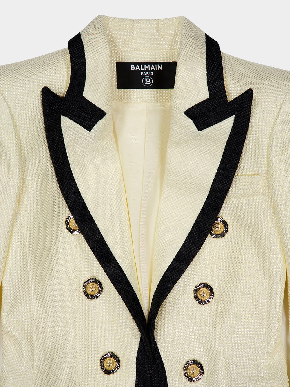 Beige Two-Tone Fitted Basketweave Jacket - Image 5