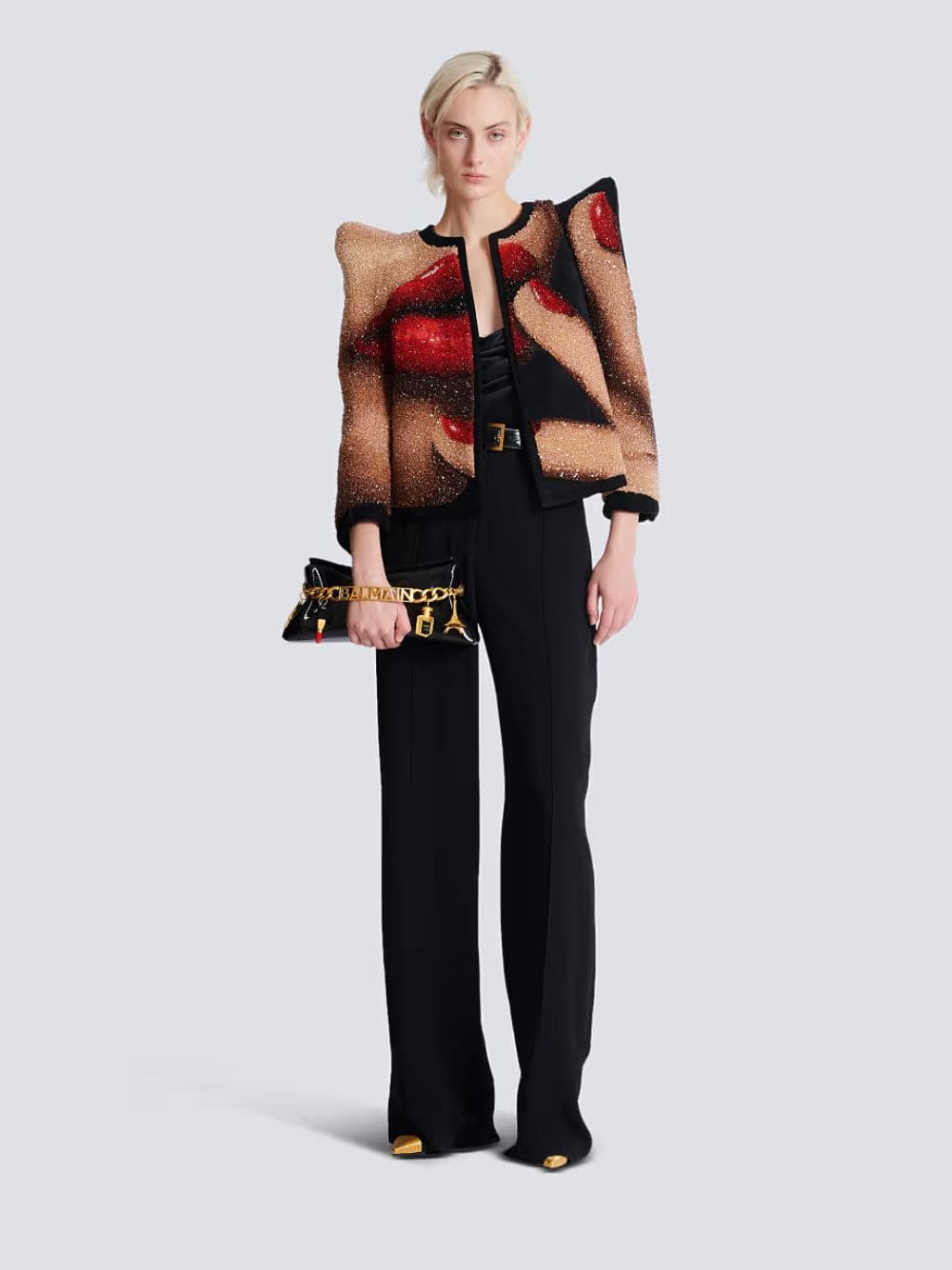 Black 1945 Striped Patent Leather Clutch - Image 4