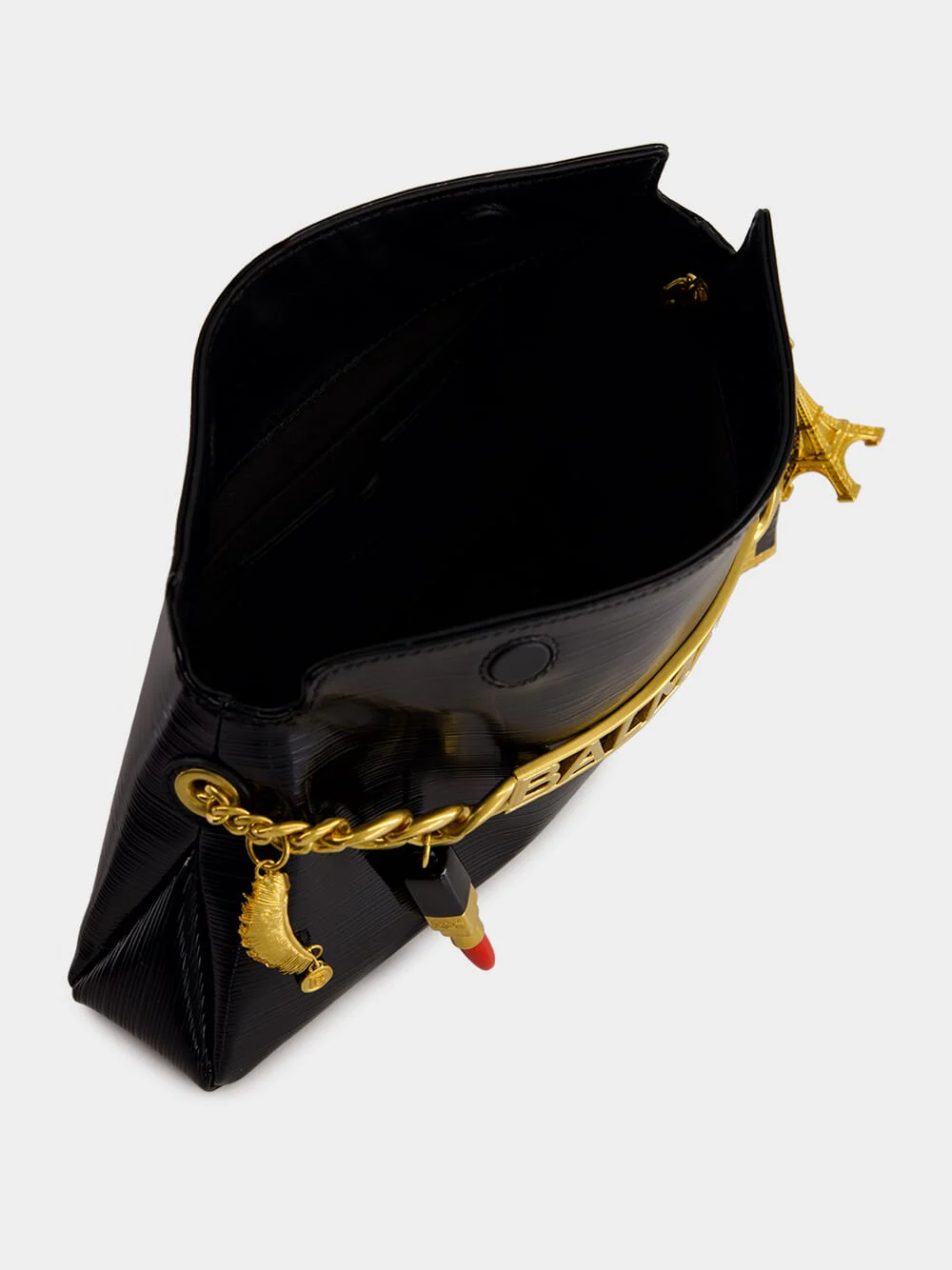 Black 1945 Striped Patent Leather Clutch - Image 7