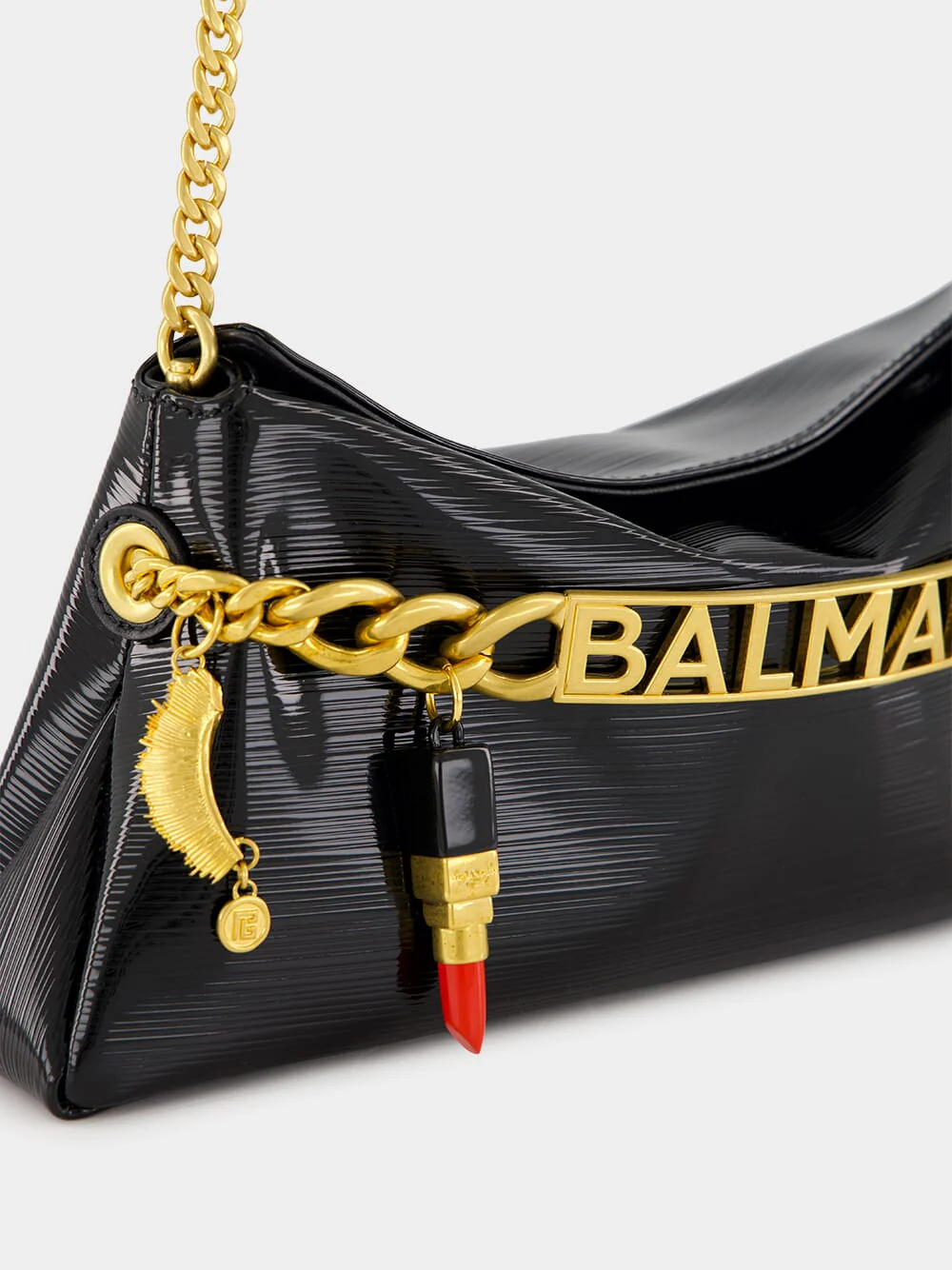 Black 1945 Striped Patent Leather Clutch - Image 8