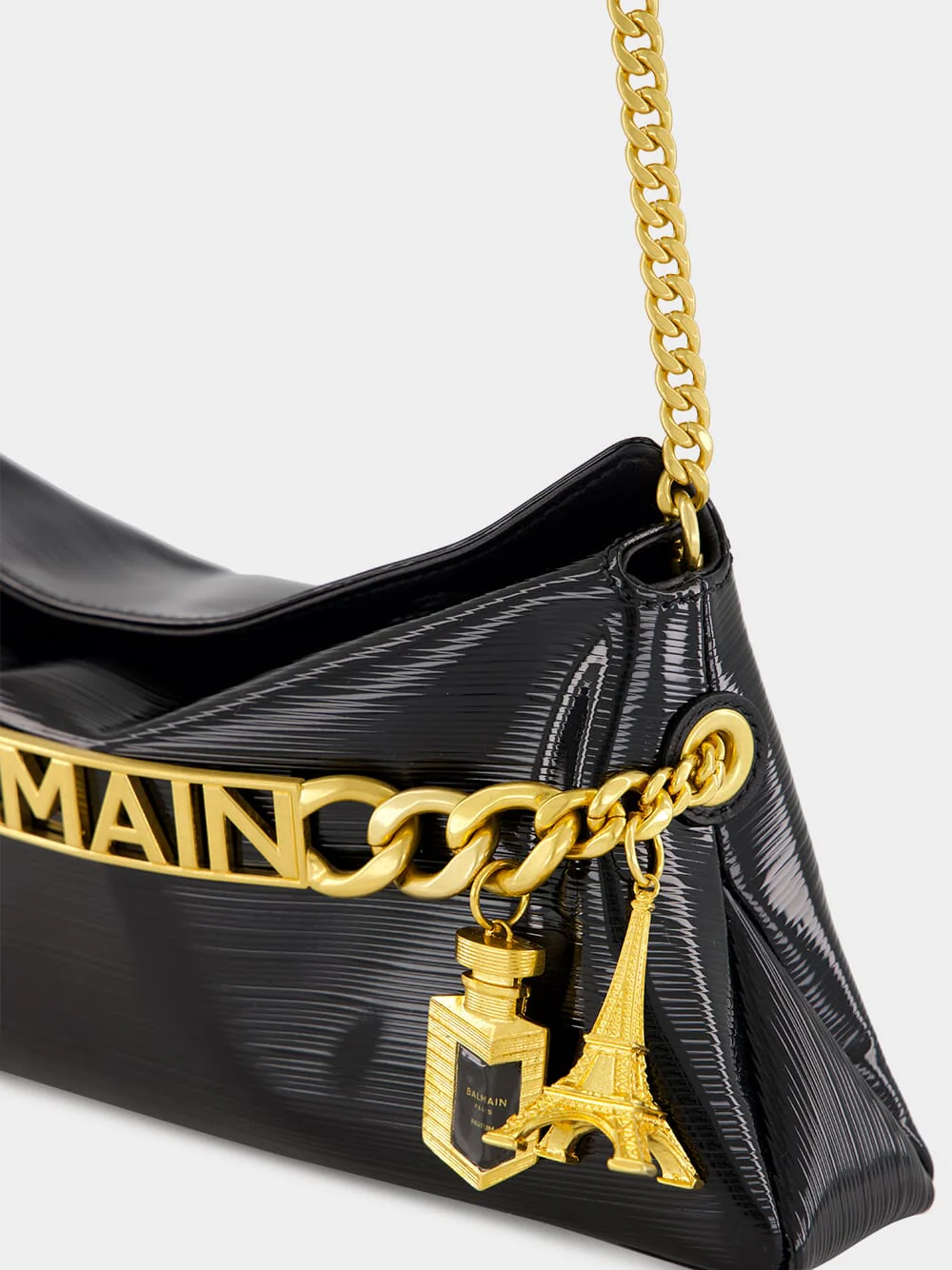 Black 1945 Striped Patent Leather Clutch - Image 9