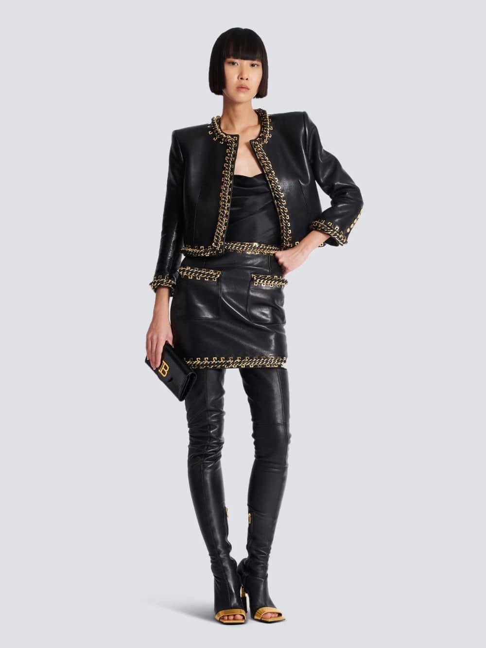 Black B-Buzz Wallet in Striped Patent Leather - Image 2