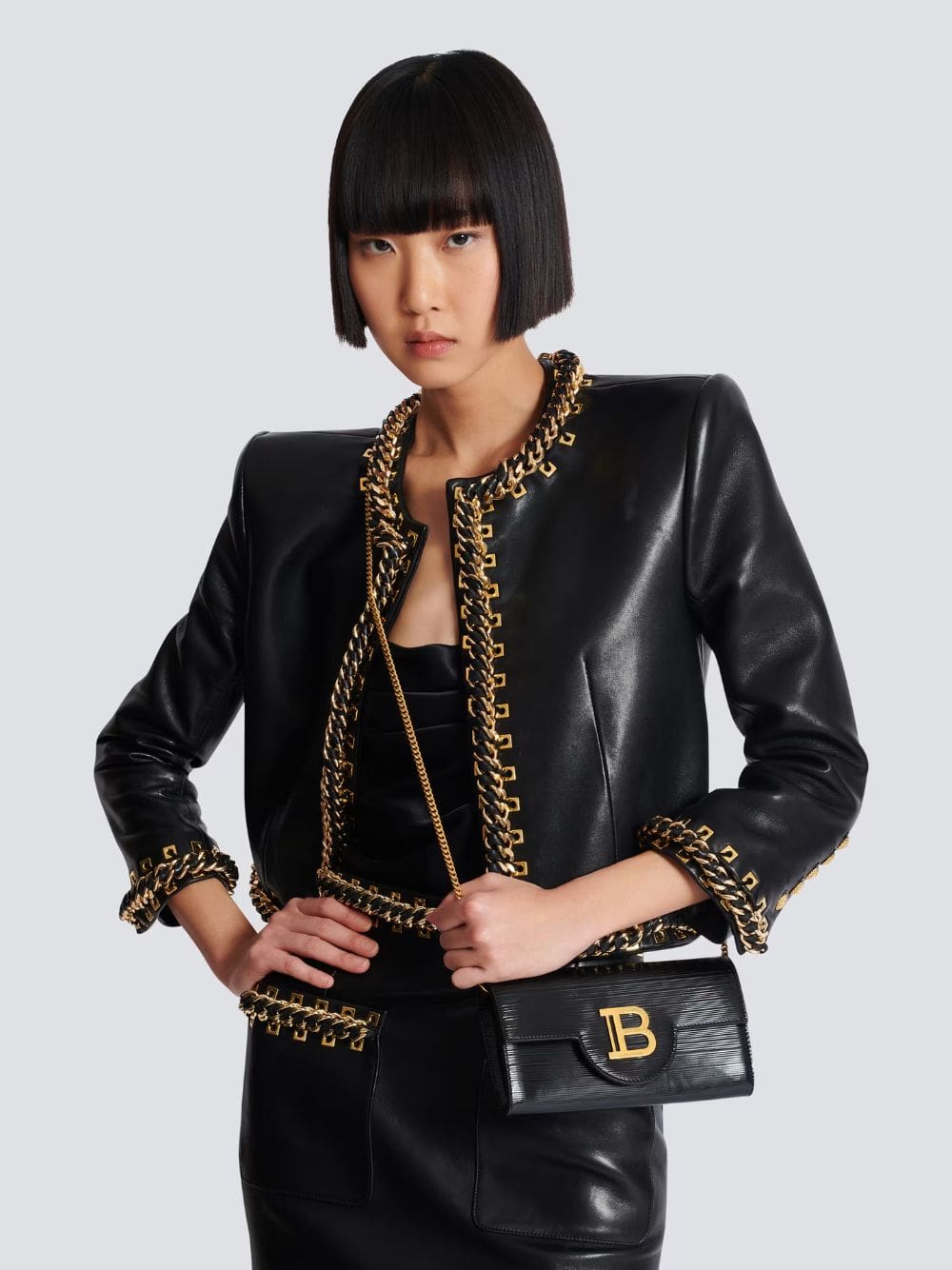 Black B-Buzz Wallet in Striped Patent Leather - Image 4