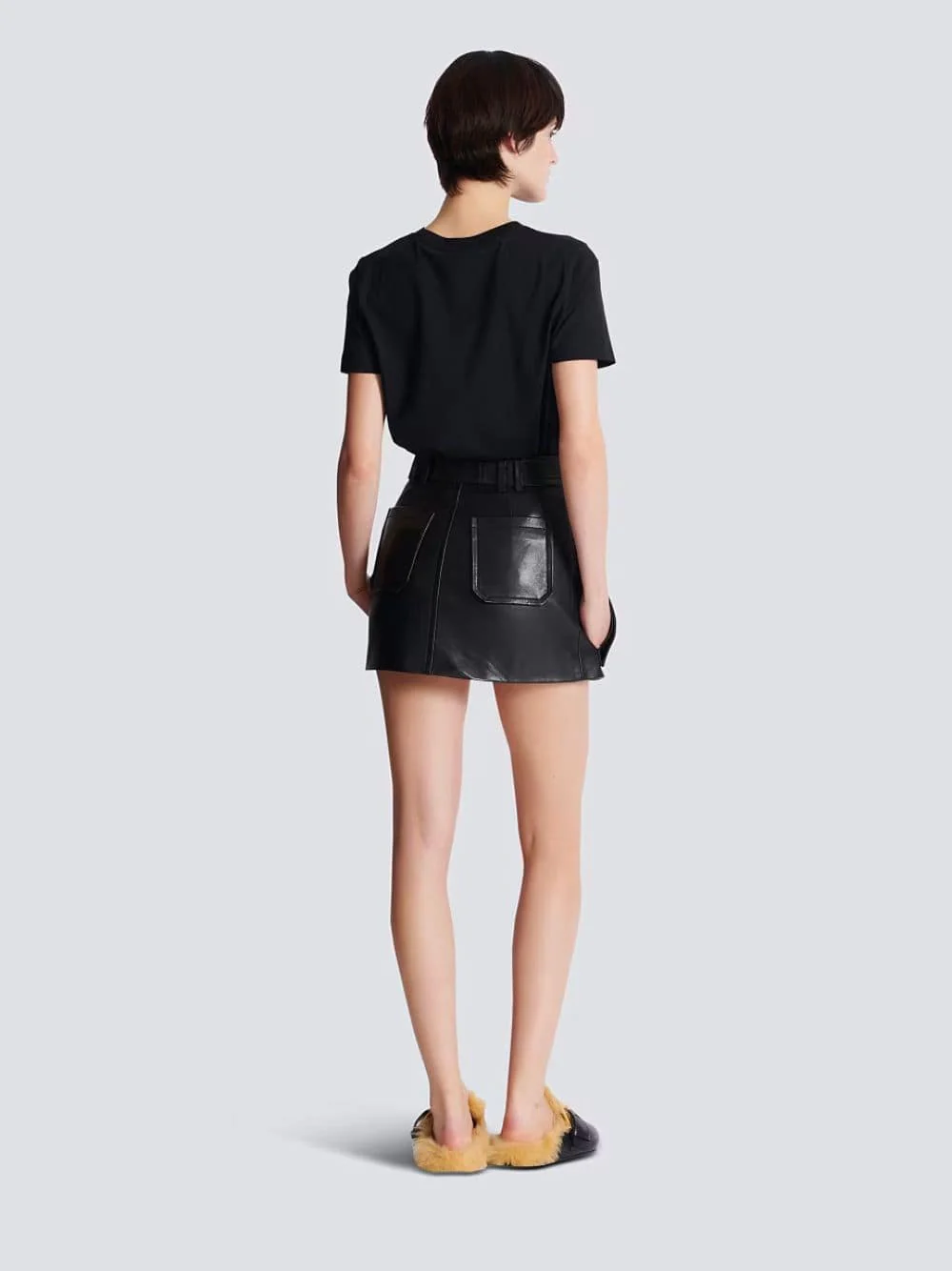 Black Belted Lambskin Mini Skirt - Image 4