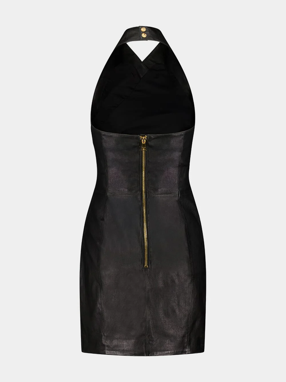 Black Draped Leather Halterneck Dress - Image 3