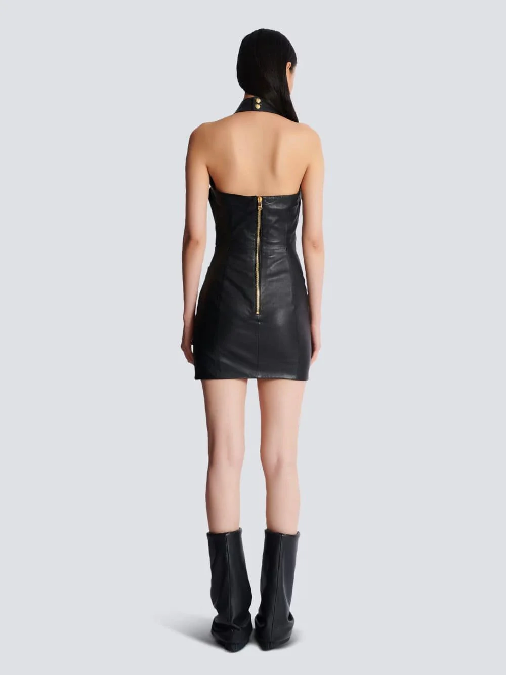 Black Draped Leather Halterneck Dress - Image 4