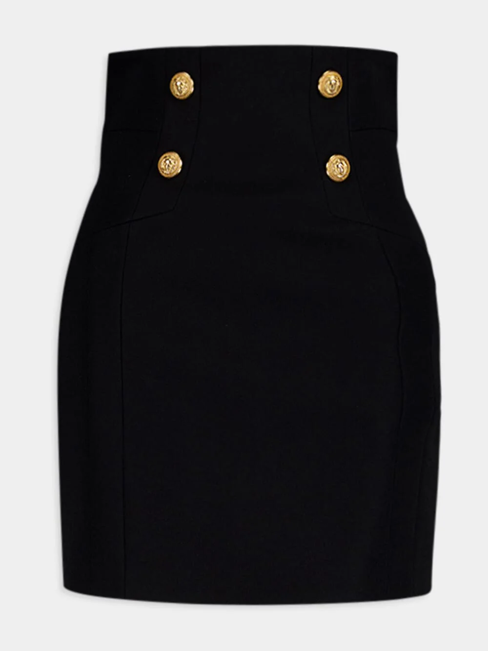Black High-Waist Wool Skirt with Gold Buttons