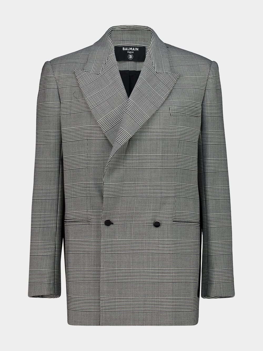 Black Oversized Prince of Wales Jacquard Jacket