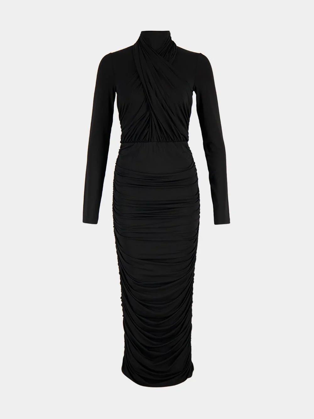 Black Pleated Jersey Midi Dress