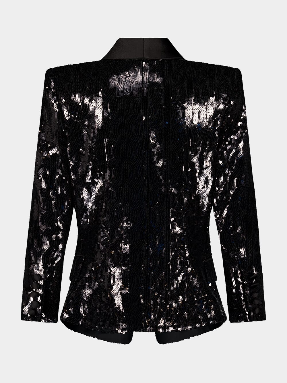 Black Sequined Blazer with Shoulder Pads - Image 2