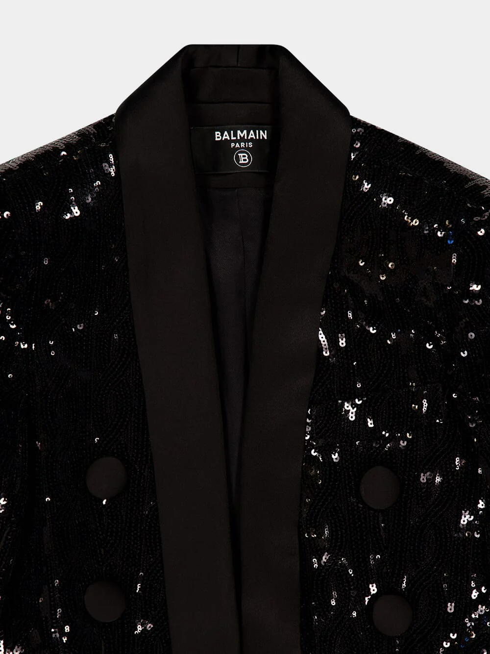 Black Sequined Blazer with Shoulder Pads - Image 3