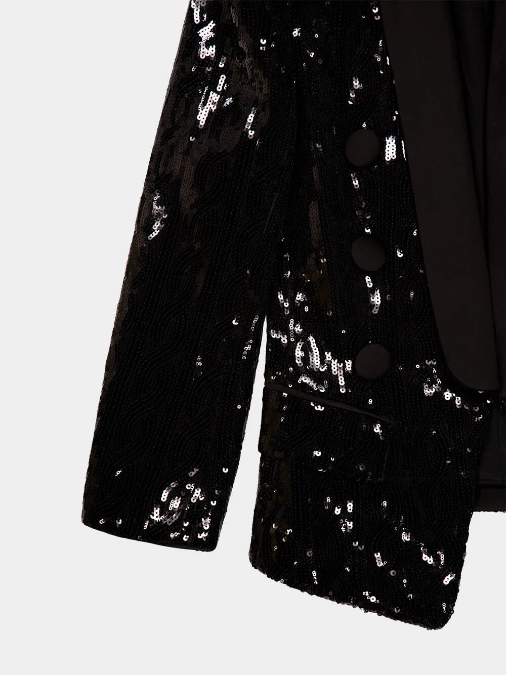 Black Sequined Blazer with Shoulder Pads - Image 4