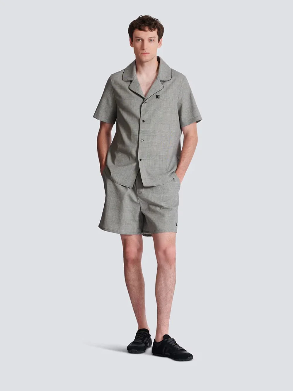 Black Short-Sleeved Prince of Wales Pyjama Shirt - Image 2