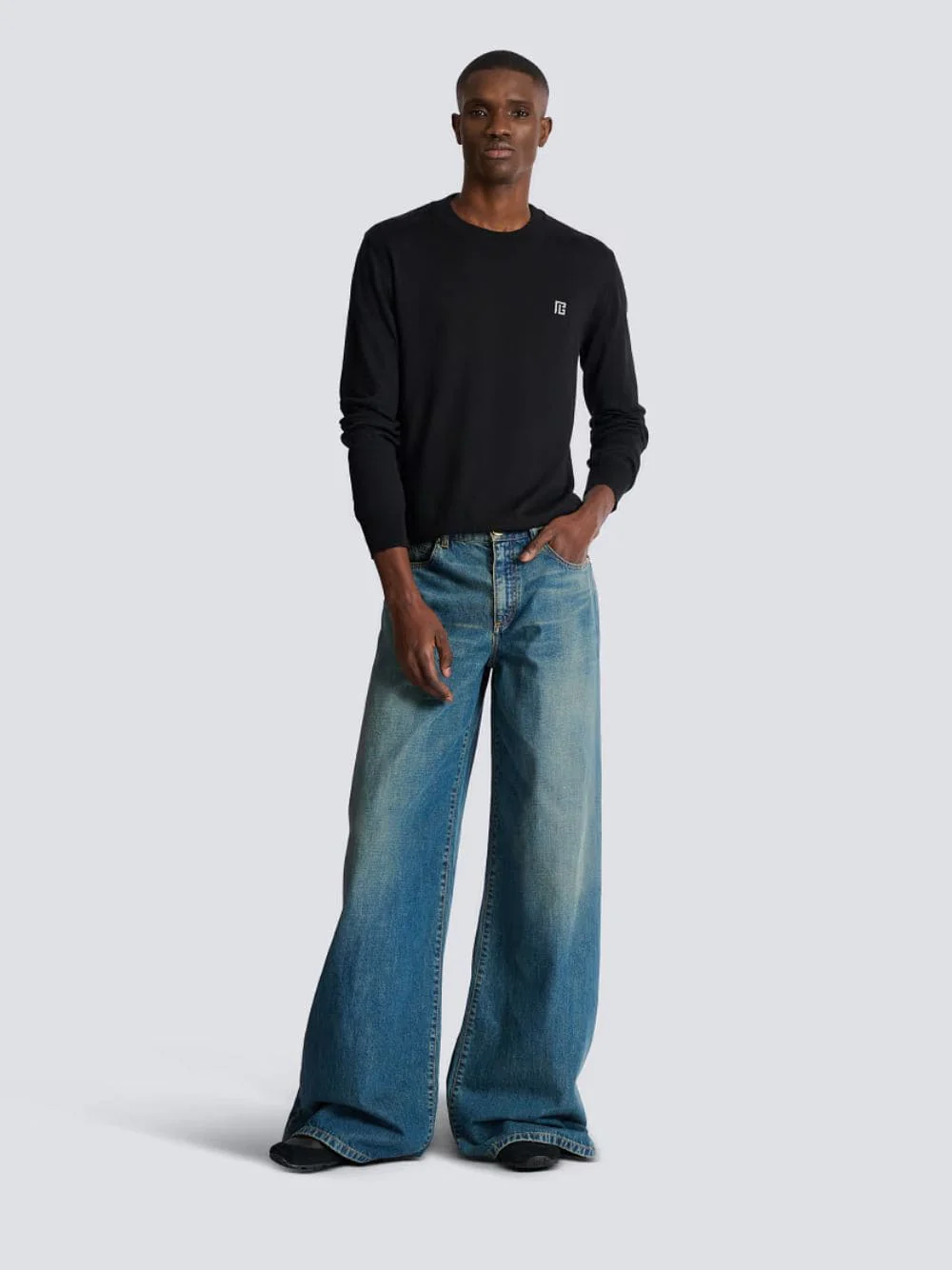 Black Silk-Cotton Jumper with PB Logo
