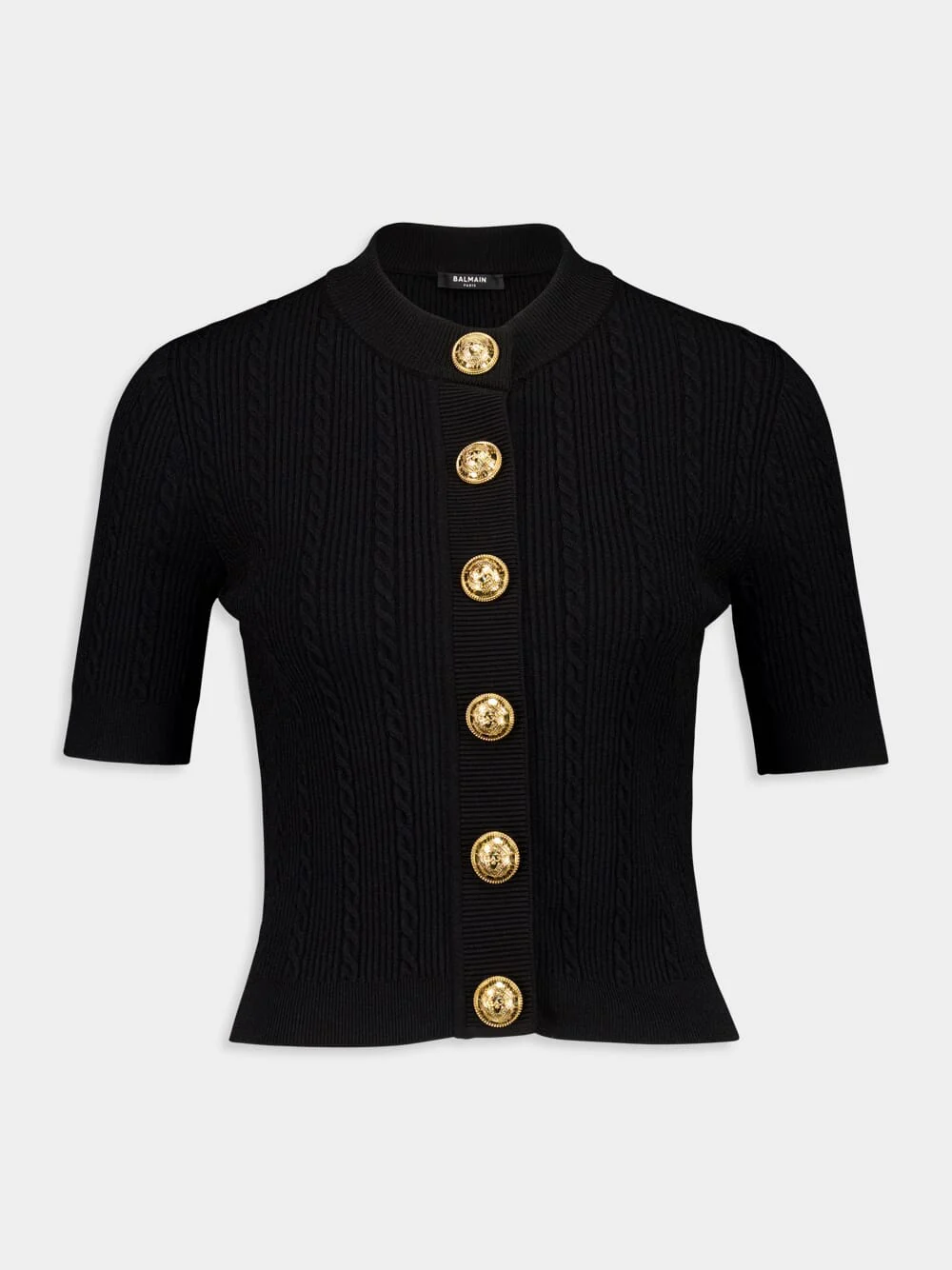 Black Torsade Knit Short-Sleeve Cardigan