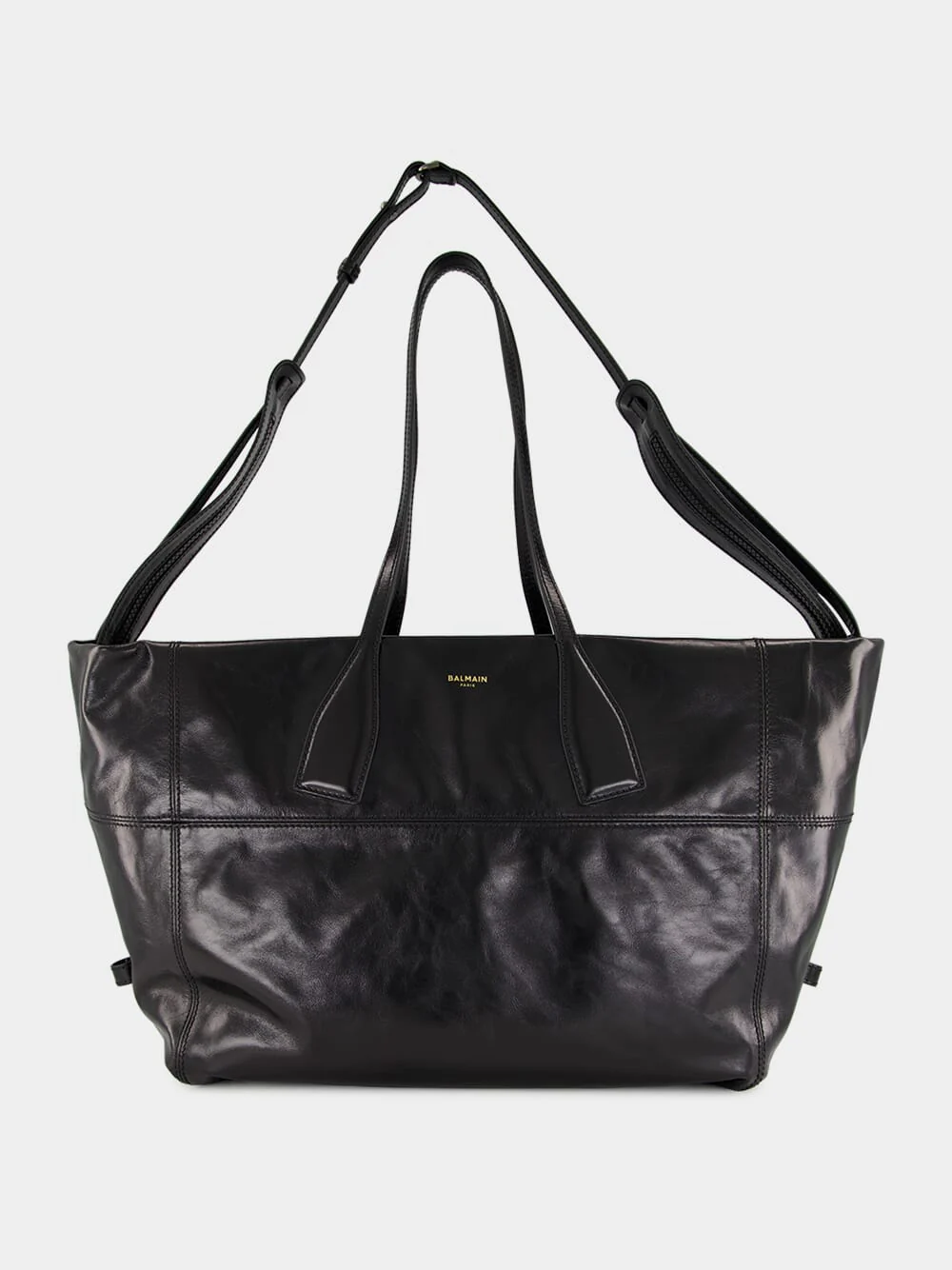 Black Track Shiny Leather Tote Bag - Image 4
