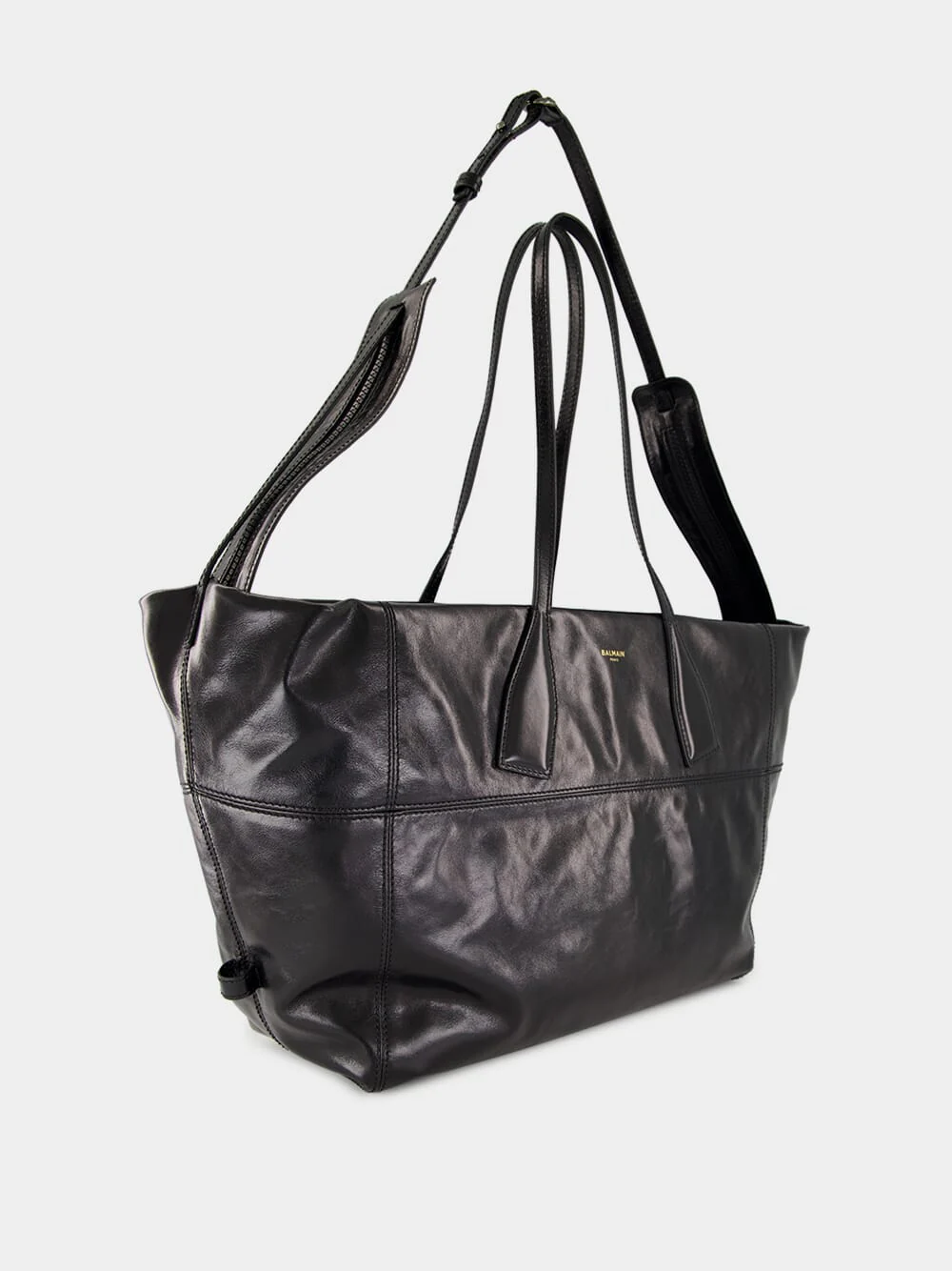 Black Track Shiny Leather Tote Bag - Image 5