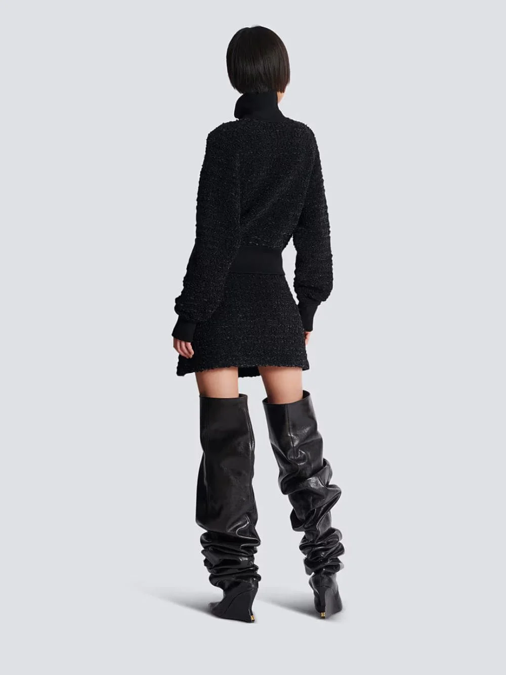 Black Tweed Bomber Jacket - Image 3