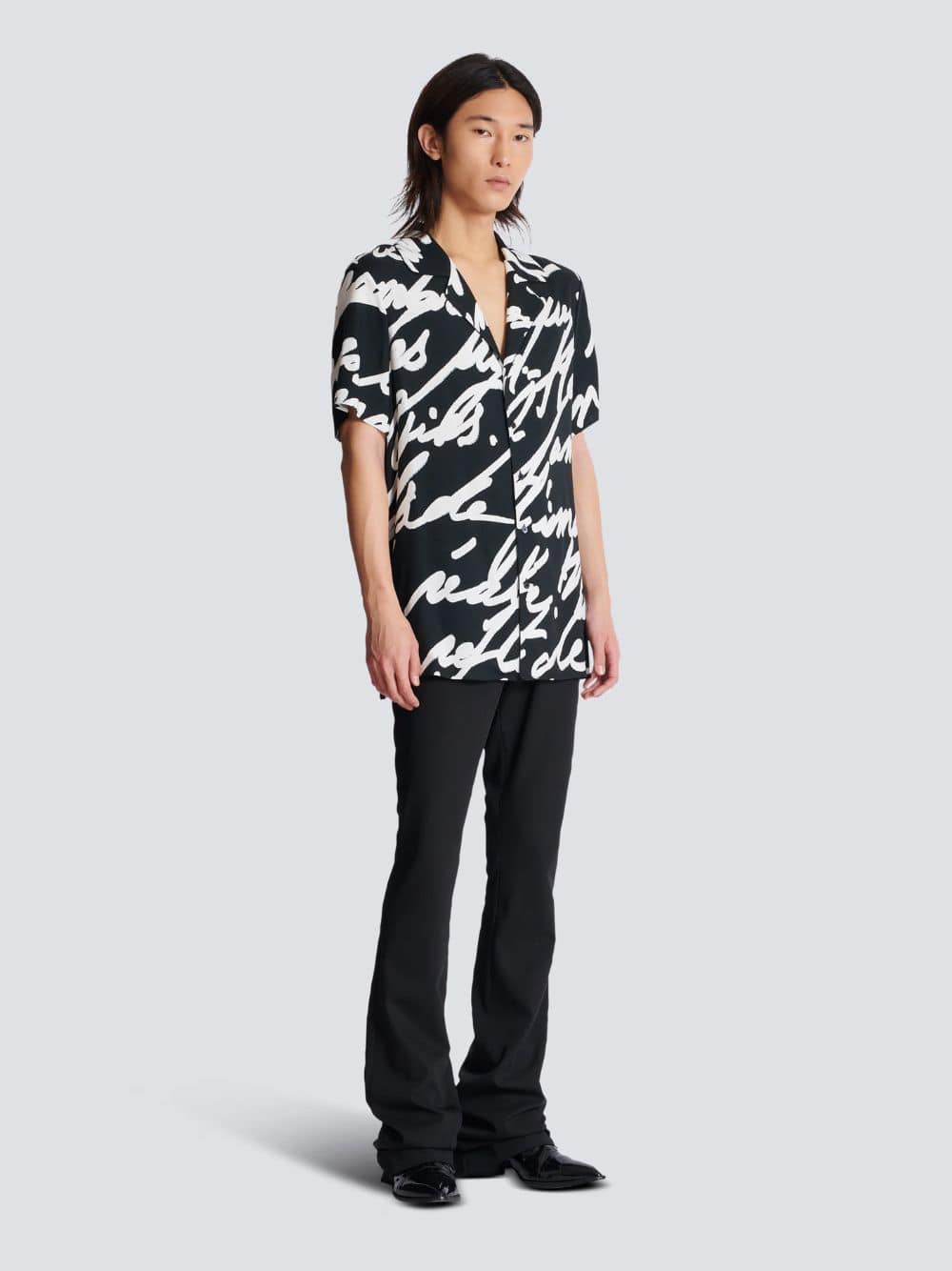 Black Twill Pyjama Shirt with "Love Letter" Print - Image 2