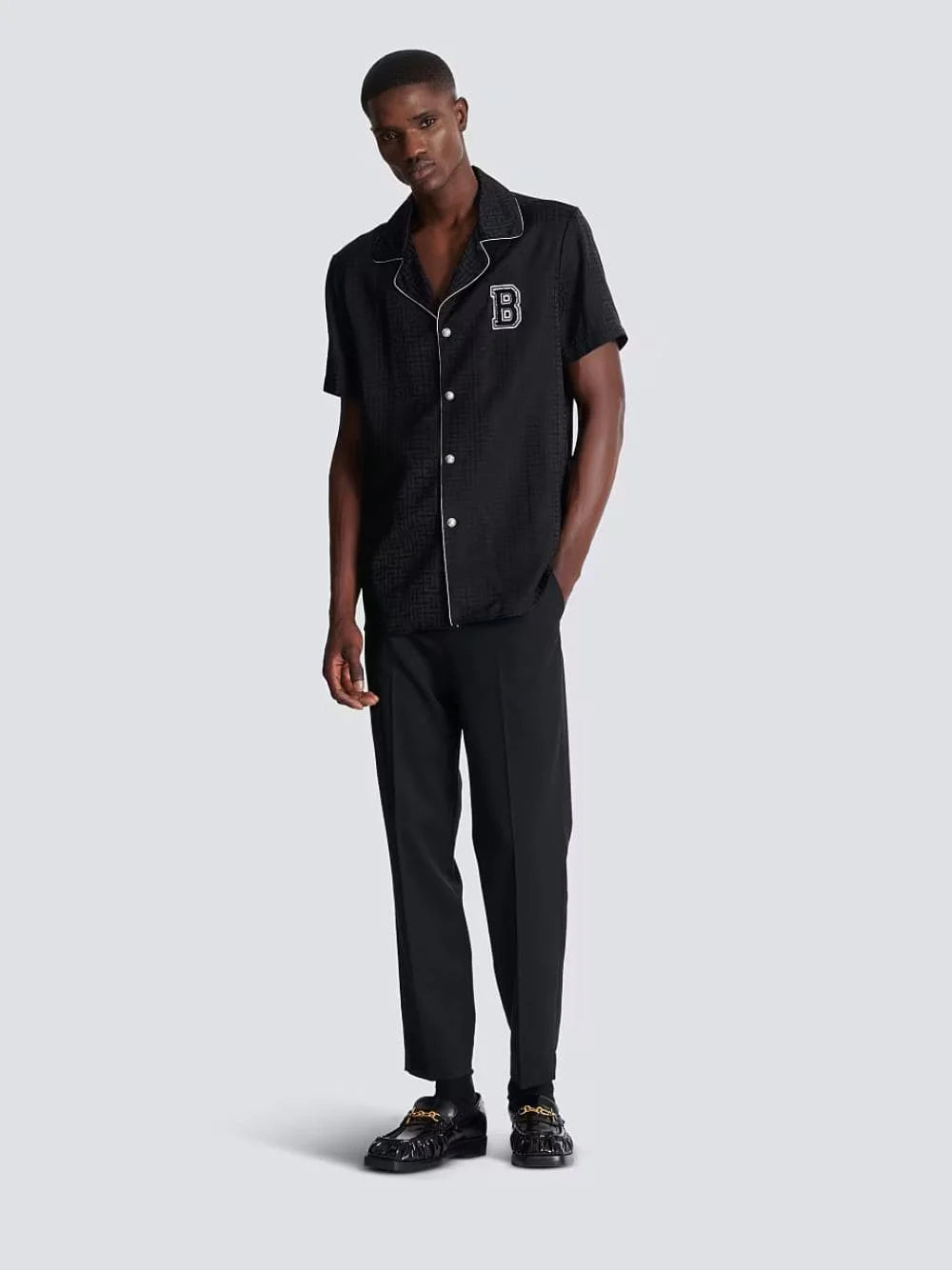 Black Varsity Jacquard Pyjama Shirt - Image 2