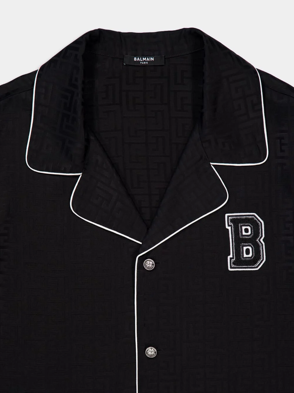 Black Varsity Jacquard Pyjama Shirt - Image 5