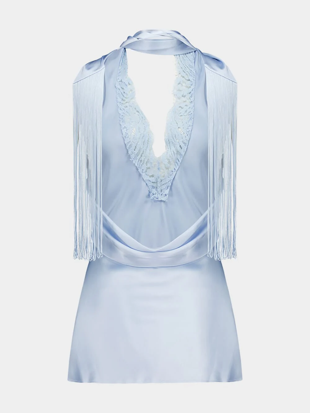 Blue Backless Fringed Satin Top - Image 3