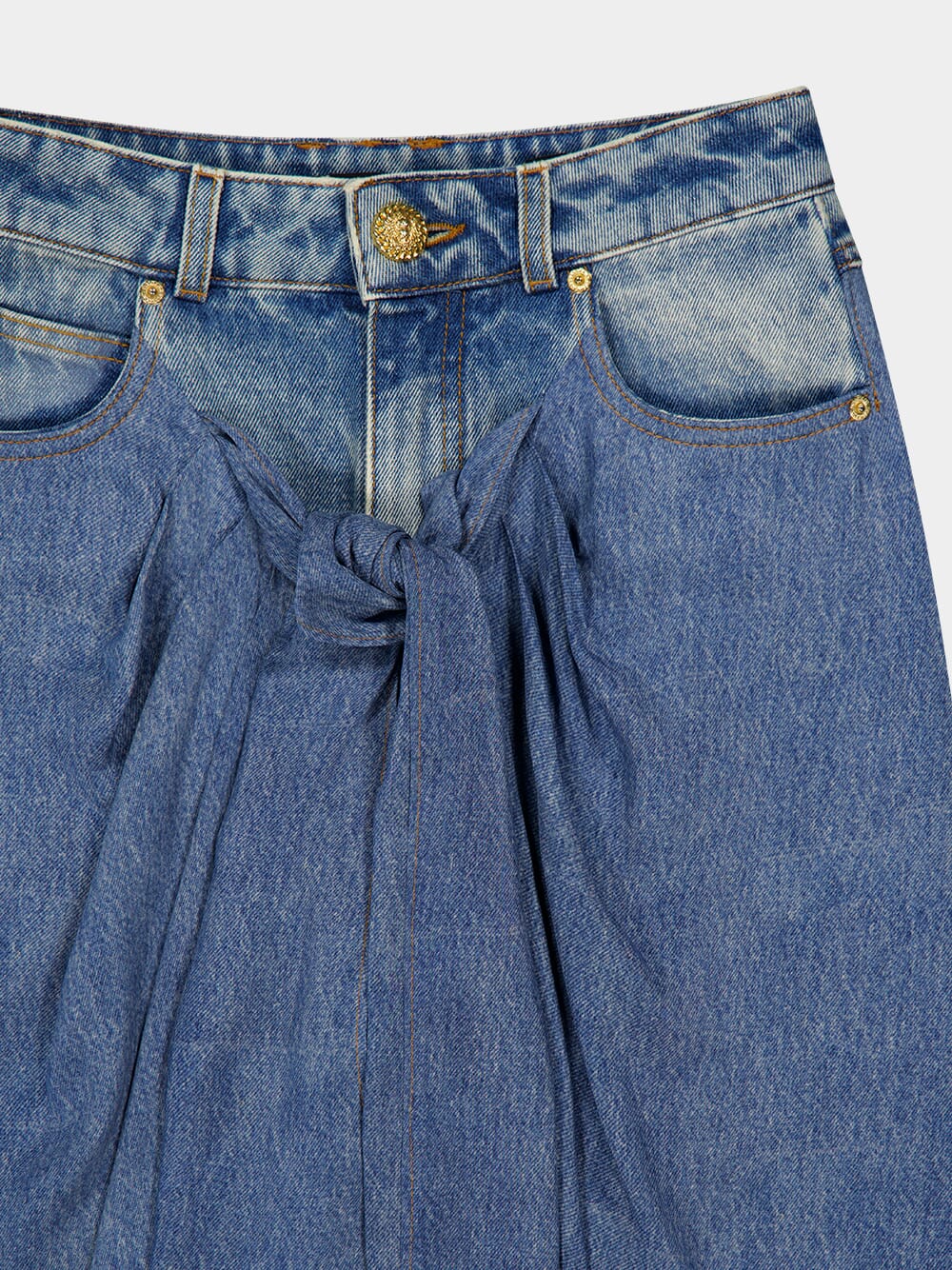 Blue Denim Jeans with Draped Skirt - Image 5