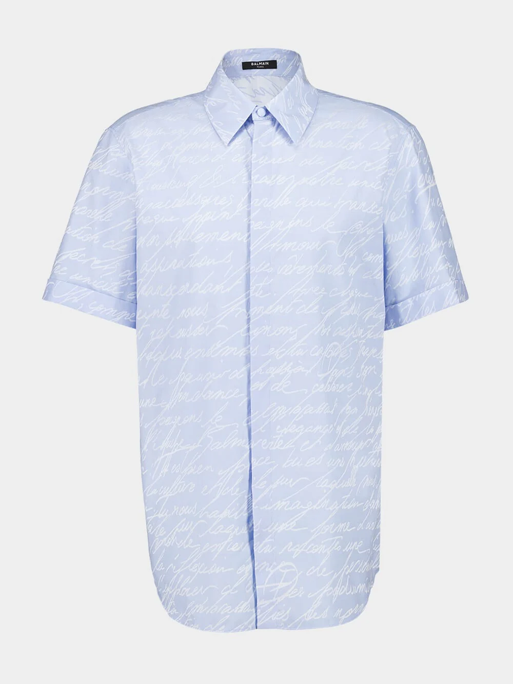 Blue Jacquard "Love Letter" Print Shirt - Image 6